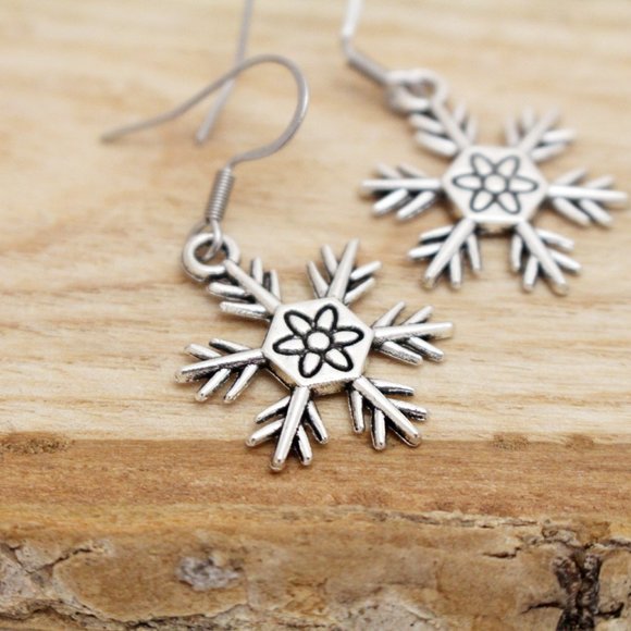 Snowflake Charm Earrings - Picture 2 of 7